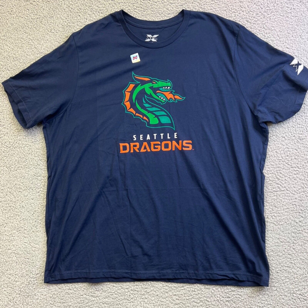 SEATTLE DRAGONS XFL Football‎ T-Shirt Navy Blue Short Sleeve 4XL UNISEX